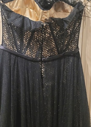 Siyah Straplez Gotik Uzun Abiye Elbise - Görsel 5