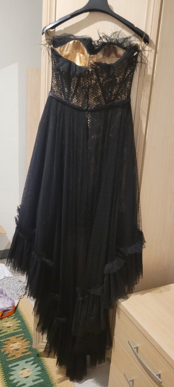 Siyah Straplez Gotik Uzun Abiye Elbise - Görsel 4