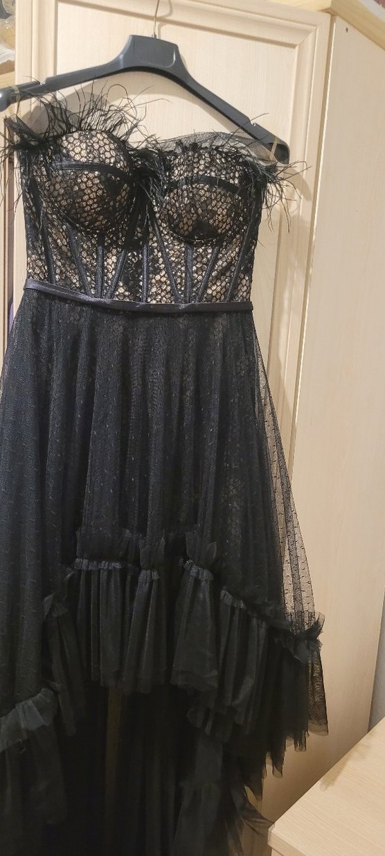 Siyah Straplez Gotik Uzun Abiye Elbise - Görsel 3