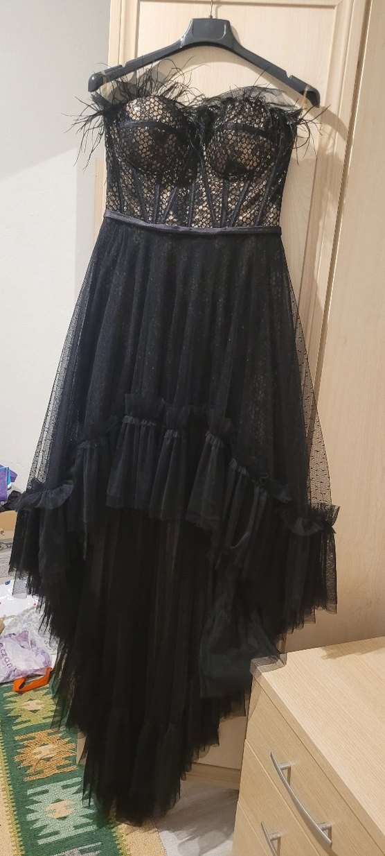 Siyah Straplez Gotik Uzun Abiye Elbise - Görsel 2