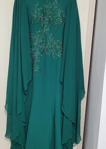 Turkuaz İşlemeli Uzun Abiye Elbise - Görsel 2