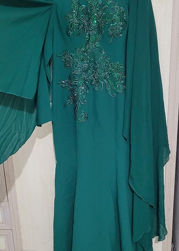 Turkuaz İşlemeli Uzun Abiye Elbise - Görsel 3