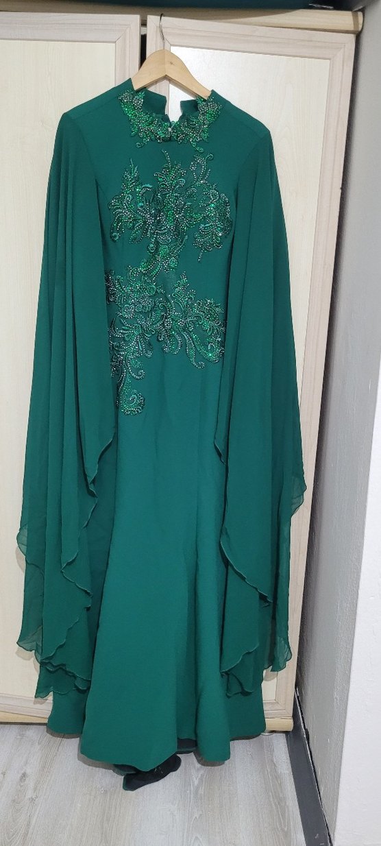 Turkuaz İşlemeli Uzun Abiye Elbise - Görsel 2