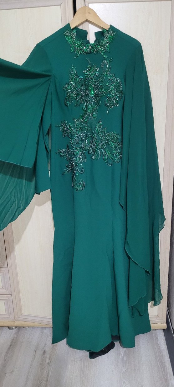 Turkuaz İşlemeli Uzun Abiye Elbise - Görsel 3