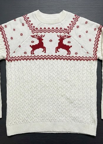 Reserved Geyikli Yılbaşı Kazağı | Beyaz Triko Kazak - Görsel 2