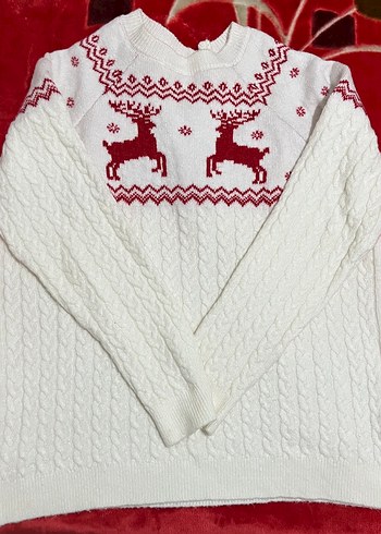 Reserved Geyikli Yılbaşı Kazağı | Beyaz Triko Kazak - Görsel 6