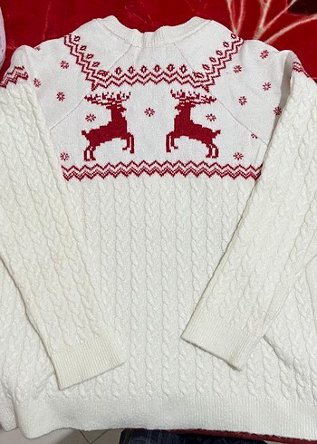 Reserved Geyikli Yılbaşı Kazağı | Beyaz Triko Kazak - Görsel 4