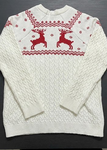 Reserved Geyikli Yılbaşı Kazağı | Beyaz Triko Kazak - Görsel 3