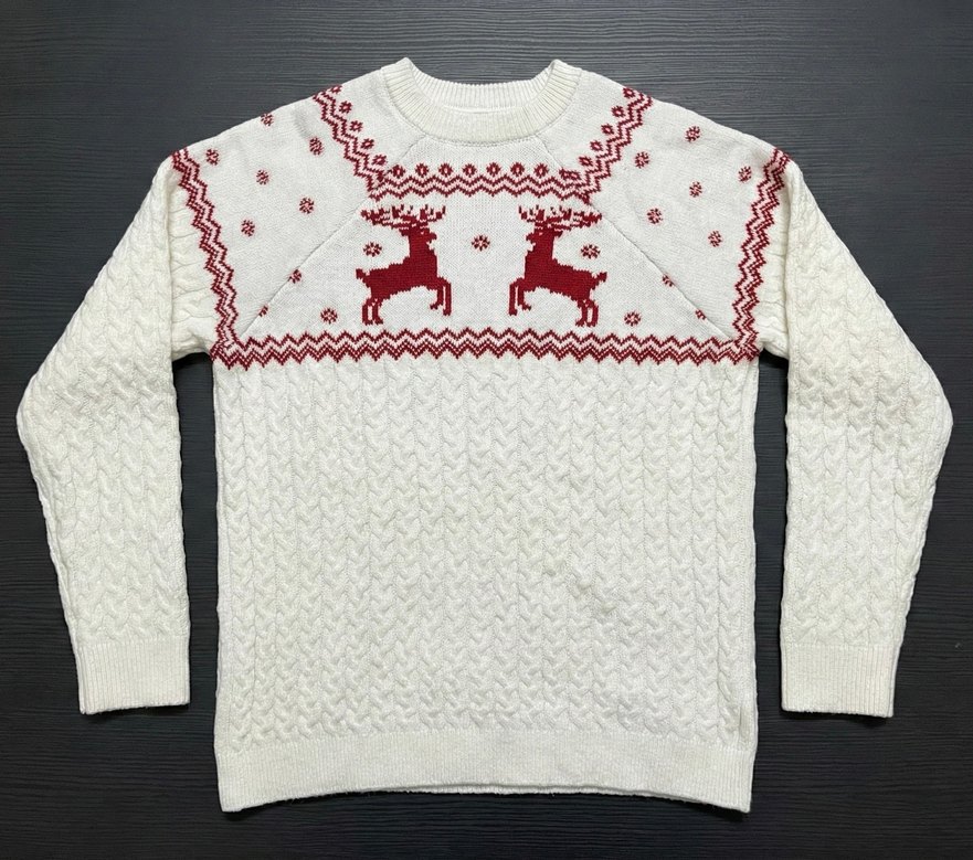 Reserved Geyikli Yılbaşı Kazağı | Beyaz Triko Kazak - Görsel 2