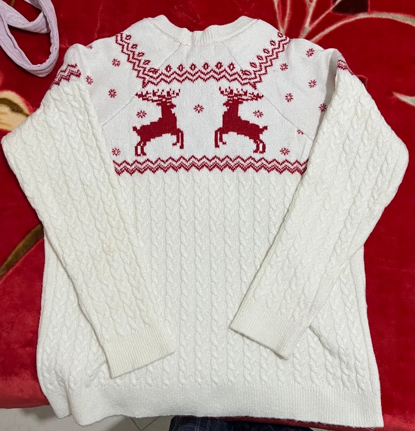 Reserved Geyikli Yılbaşı Kazağı | Beyaz Triko Kazak - Görsel 4