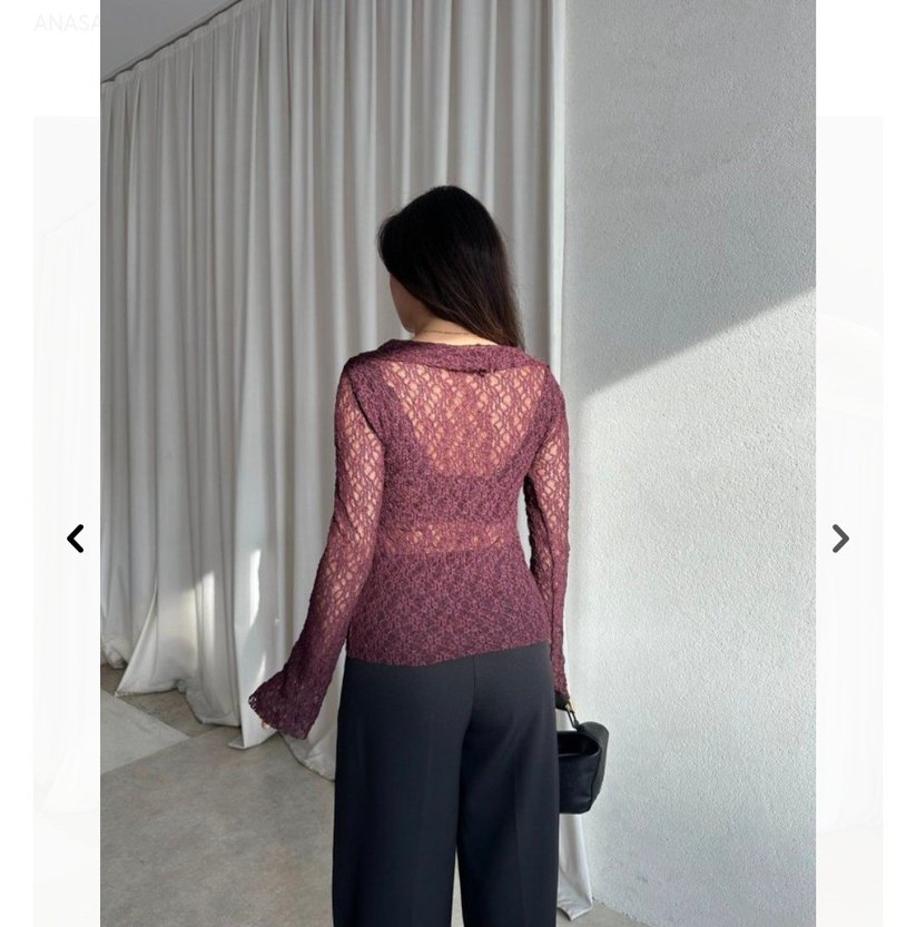 Bordo Dantel Detaylı V Yaka Mini Bluz - Görsel 3