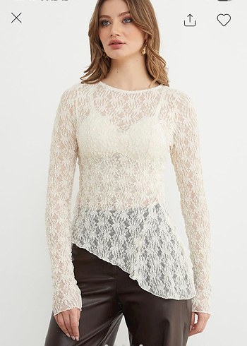 Dantel Detaylı Beyaz Kadın Bluz - Görsel 2