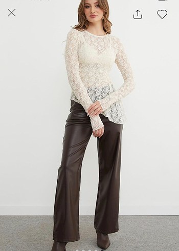 Beyaz Dantel Uzun Kollu Kadın Bluz - Görsel 3