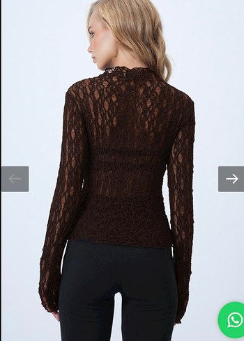 Dantel Detaylı Kahverengi Kadın Bluz - Görsel 2