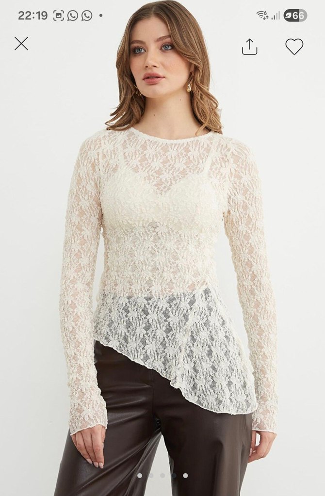 Beyaz Dantel Detaylı Uzun Kollu Kadın Bluz - Görsel 2
