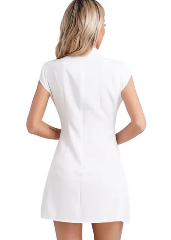 Beyaz Kısa Kollu Mini Elbise - Görsel 3