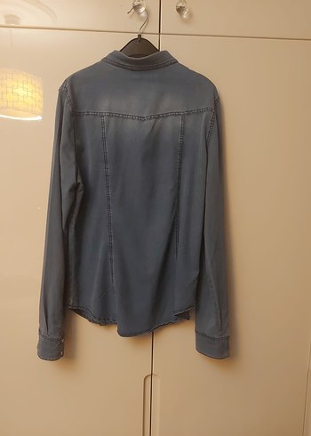 Fabrika Düğmeli Gri Denim Kadın Gömlek