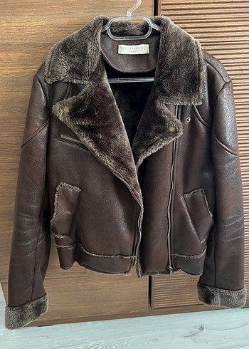 Kahverengi Kürklü Deri Biker Ceket