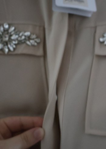 Cepleri taş işlemeli  Uzun Kollu Kadın Krep Gömlek Tunik - Görsel 3