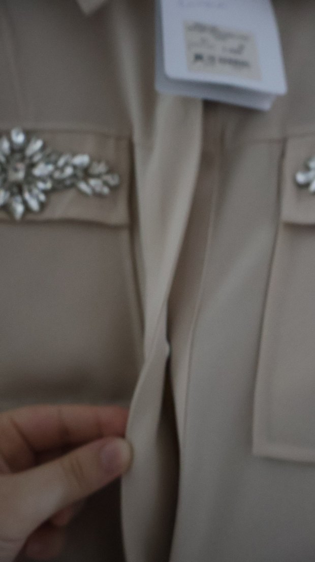 Cepleri taş işlemeli  Uzun Kollu Kadın Krep Gömlek Tunik - Görsel 3