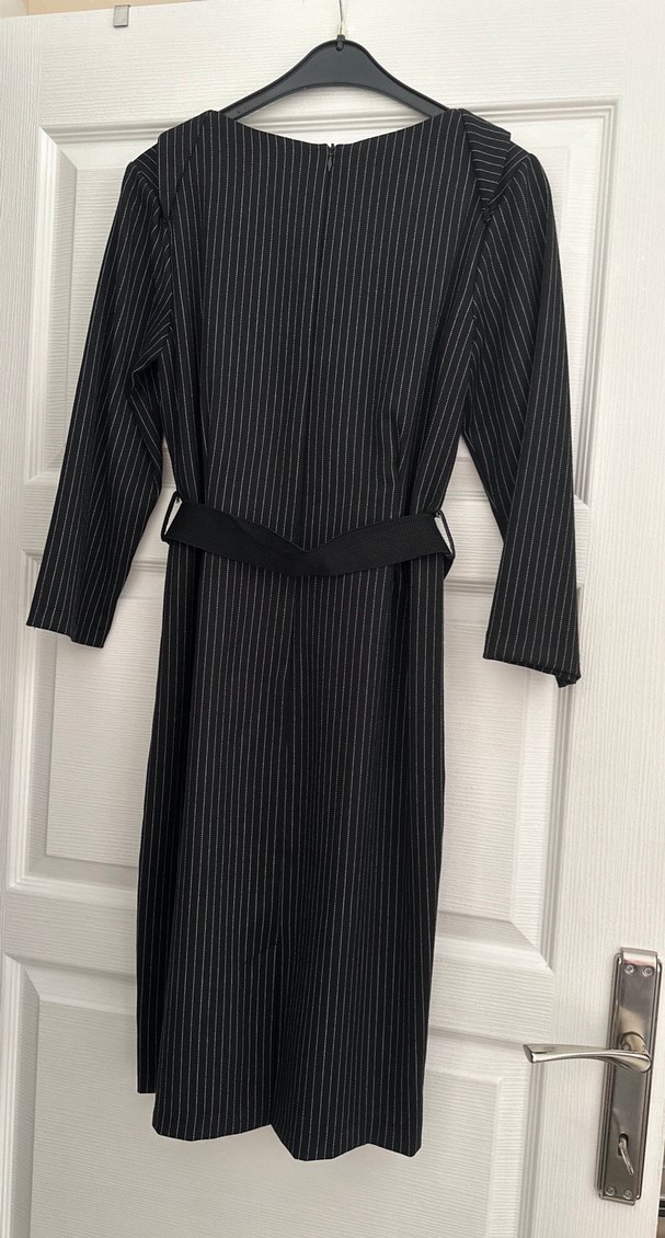 Kemerli Siyah Uzun Kadın Ofis Elbisesi - Görsel 4