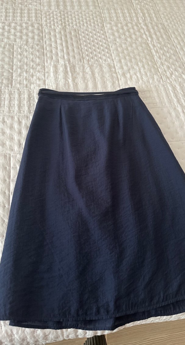 Lacivert Kemerli Midi Keten Etek - Görsel 3