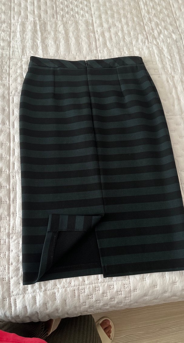 Kadın Siyah Gri Çizgili Uzun Kalem Etek - Görsel 2