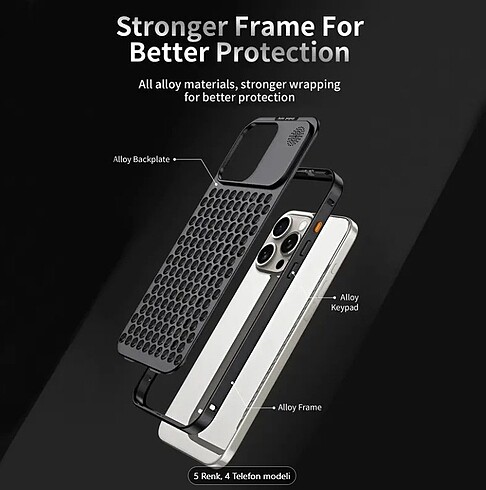 iPhone 15, 15 Pro, Promax Uyumlu Gövde Koruyucu Metal Soğutma Öz - Görsel 5