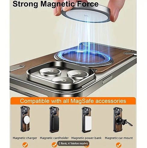 iPhone 15 Pro ve Pro Max Uyumlu Ceviz Ağacı Kılıfı Manyetik Tutu - Görsel 2