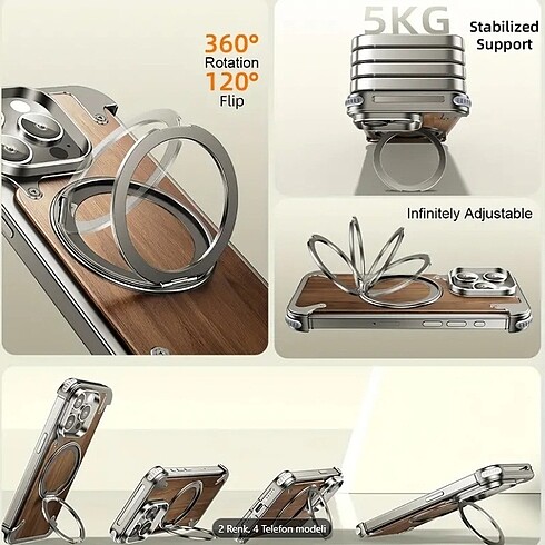 iPhone 15 Pro ve Pro Max Uyumlu Ceviz Ağacı Kılıfı Manyetik Tutu - Görsel 5