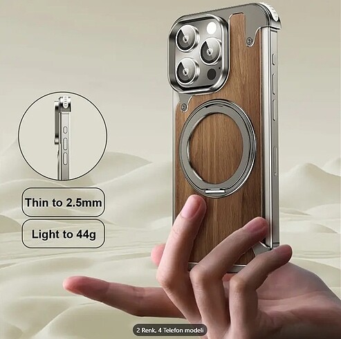 iPhone 15 Pro ve Pro Max Uyumlu Ceviz Ağacı Kılıfı Manyetik Tutu - Görsel 6