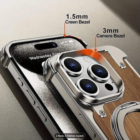 iPhone 15 Pro ve Pro Max Uyumlu Ceviz Ağacı Kılıfı Manyetik Tutu - Görsel 4