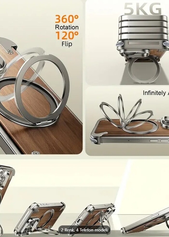 iPhone 15 Pro ve Pro Max Uyumlu Ceviz Ağacı Kılıfı Manyetik Tutu - Görsel 5