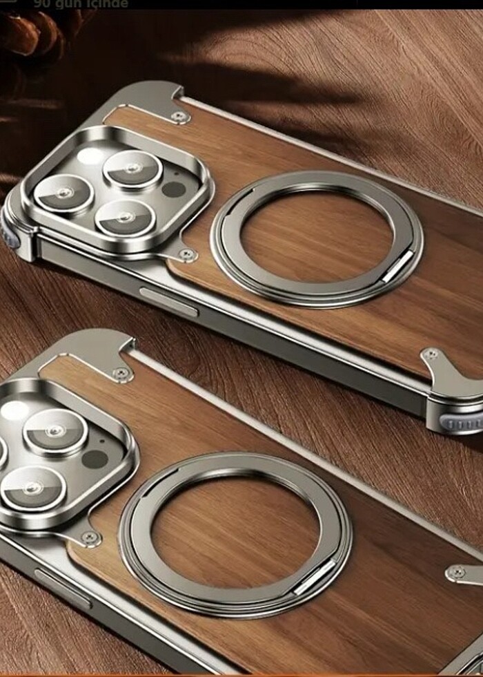 iPhone 15 Pro ve Pro Max Uyumlu Ceviz Ağacı Kılıfı Manyetik Tutu - Görsel 3