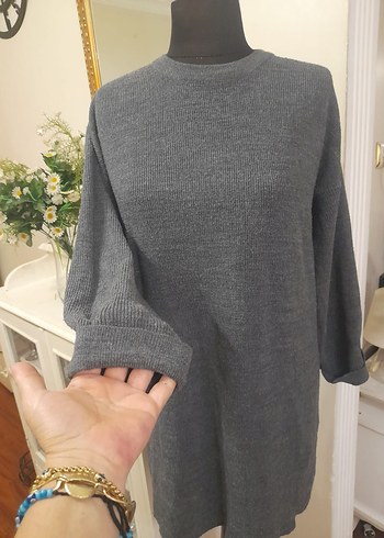 Gri Triko Kadın Salaş Kazak - Görsel 5