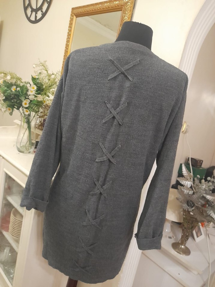 Gri Triko Kadın Salaş Kazak - Görsel 4