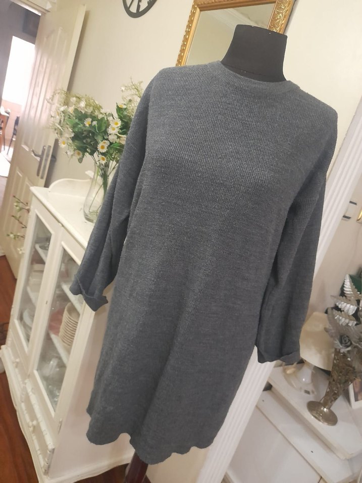 Gri Triko Kadın Salaş Kazak - Görsel 2