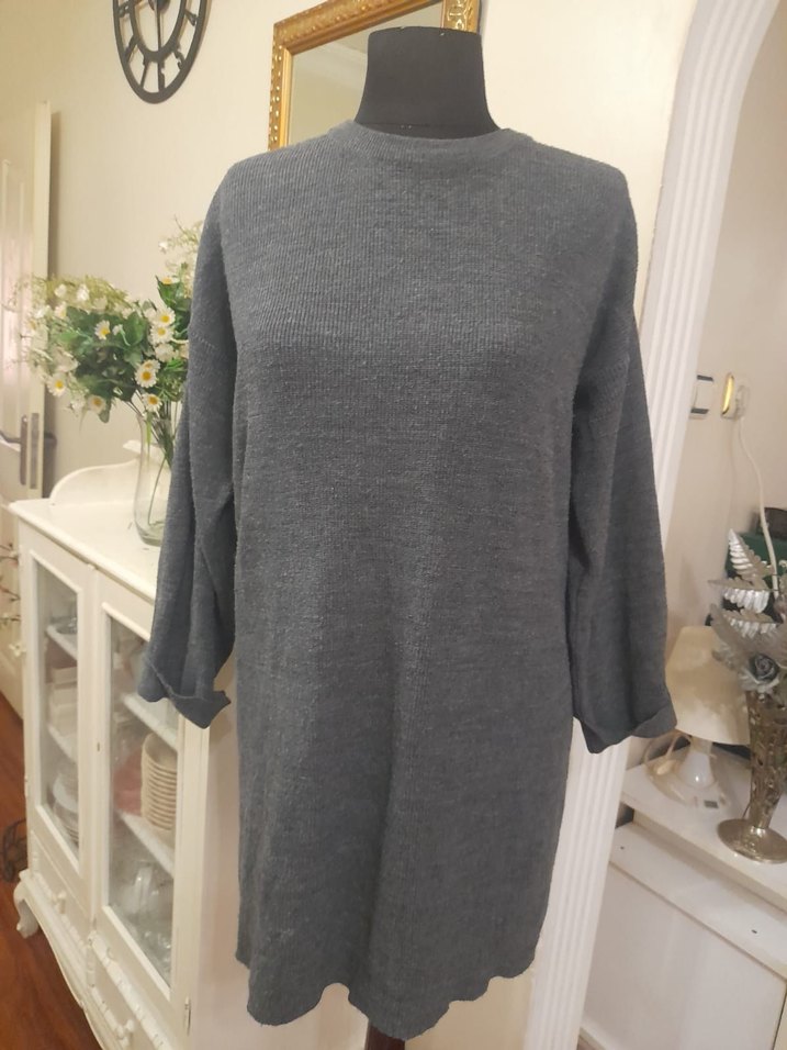 Gri Triko Kadın Salaş Kazak - Görsel 3