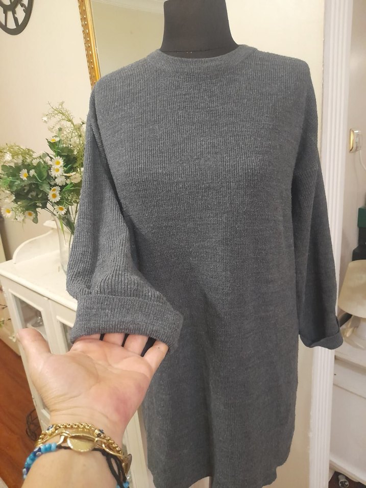 Gri Triko Kadın Salaş Kazak - Görsel 5