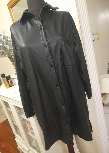 Siyah Düğmeli Biker Deri Ceket - Görsel 5