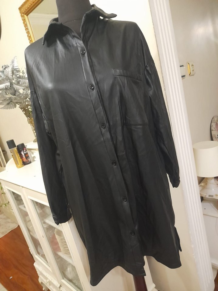 Siyah Düğmeli Biker Deri Ceket - Görsel 5