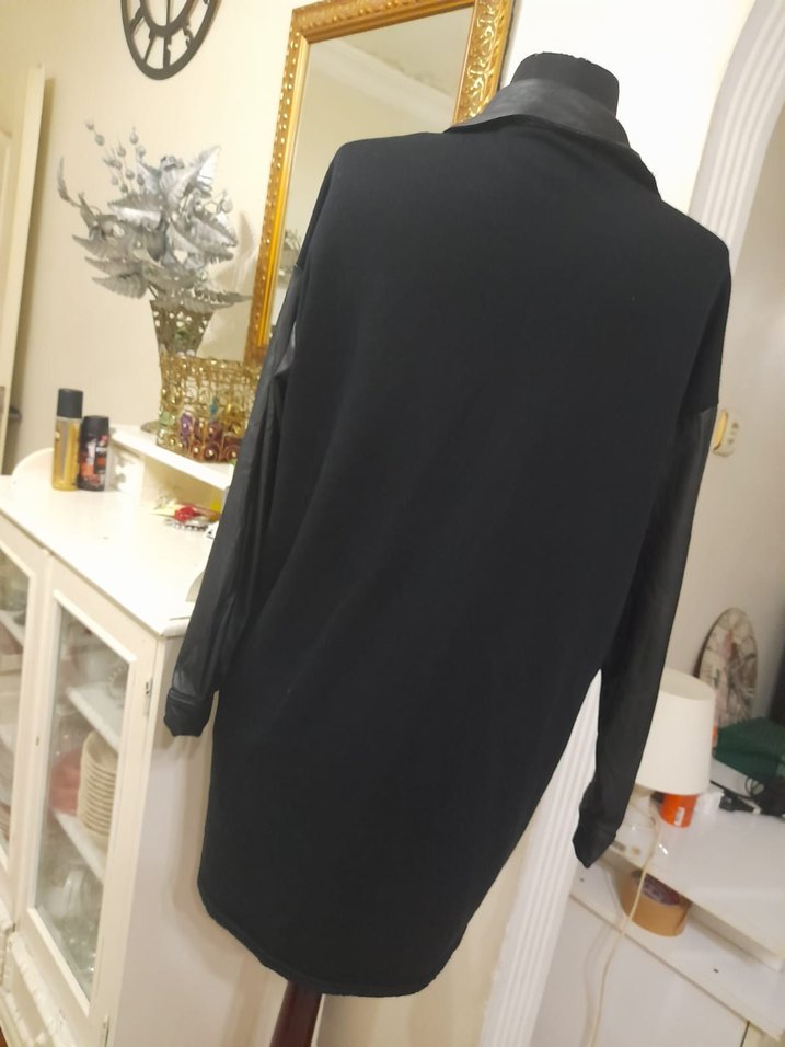 Siyah Düğmeli Biker Deri Ceket - Görsel 4