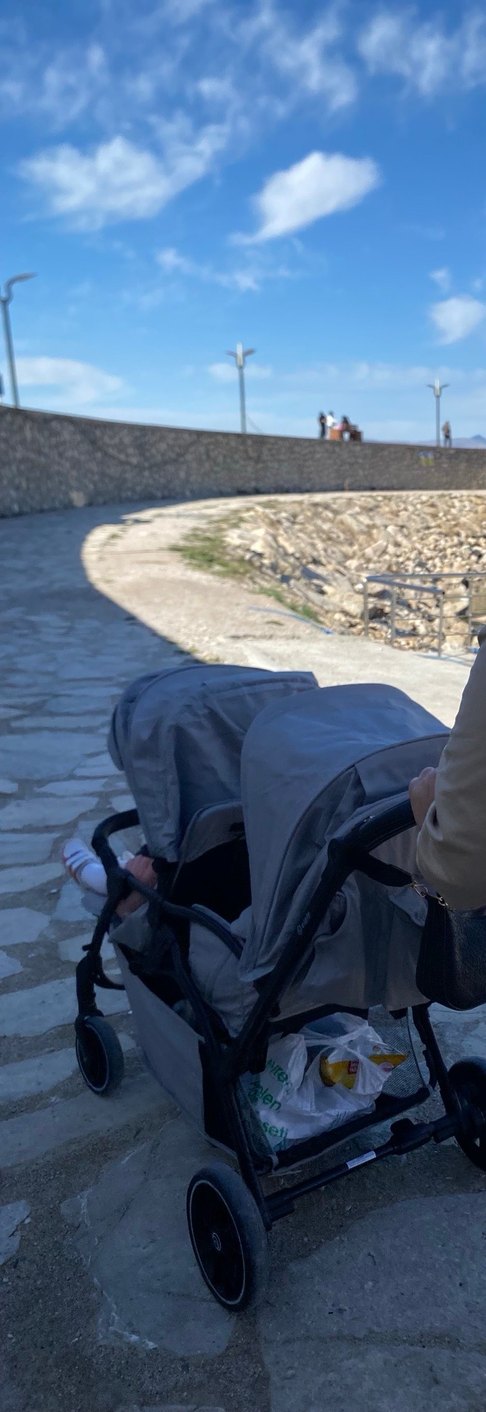 Gıri renk Çiftli Bebek Arabası, Tek Elle Katlanabilir - Görsel 3