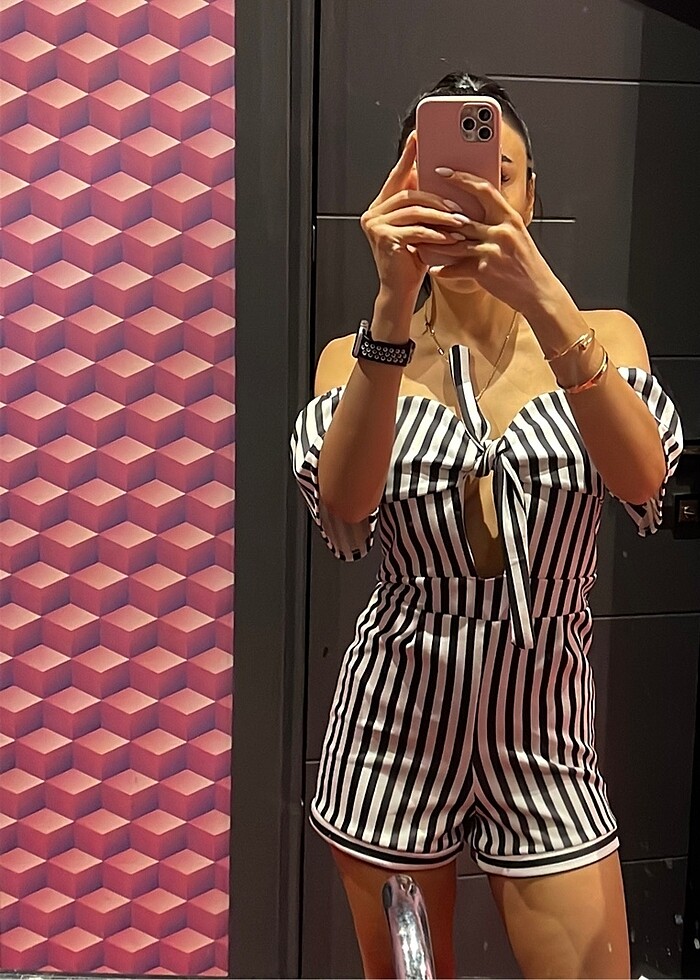 Zebra desenli kısa şort tulum - Görsel 2