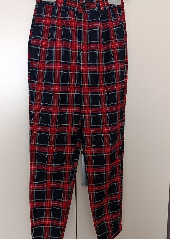 Beki lastikli ekoseli pantolon  - Görsel 3
