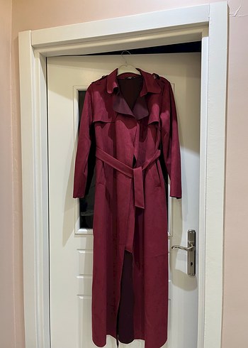 Zara Bordo Uzun Kase Trenckot 44 Beden