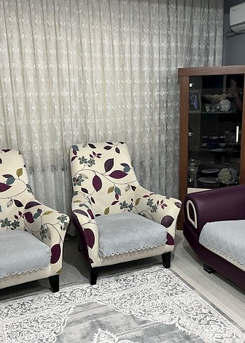 Çiçek Desenli Beyaz Gri Koltuk Kılıfı - Görsel 4