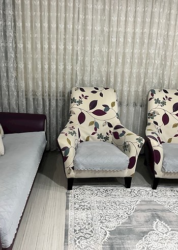 Çiçek Desenli Beyaz Gri Koltuk Kılıfı - Görsel 3