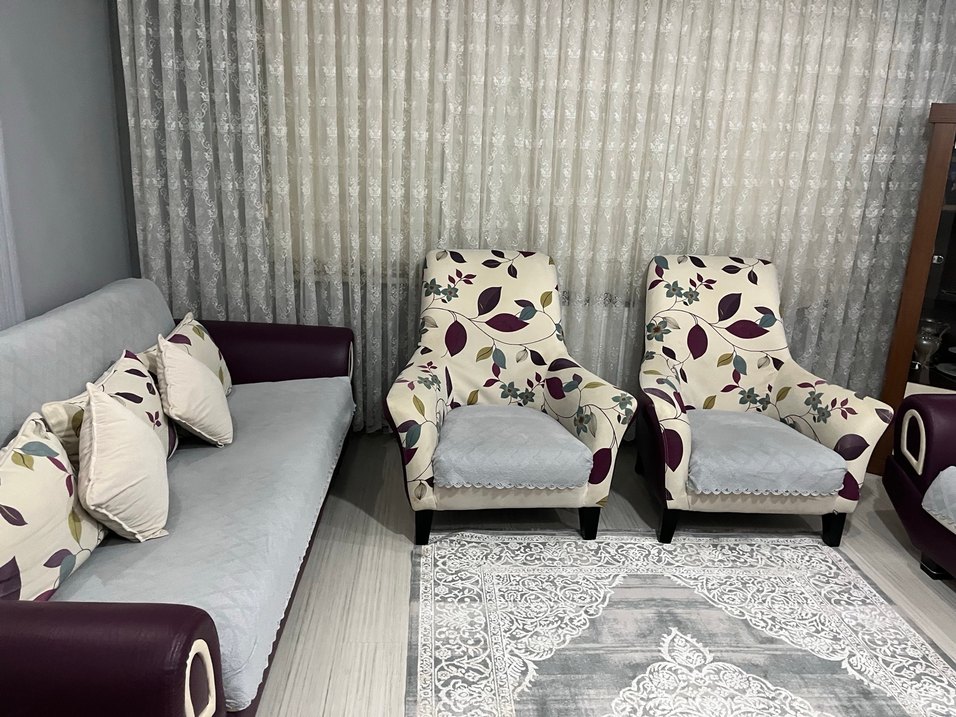 Çiçek Desenli Beyaz Gri Koltuk Kılıfı - Görsel 3