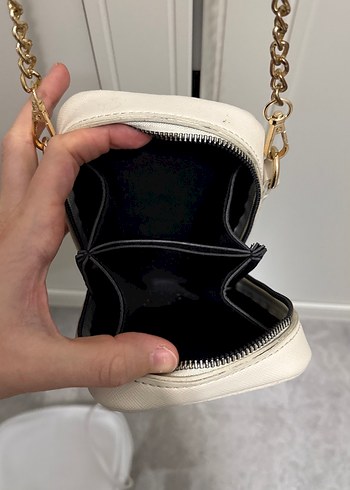 Beyaz Deri Yılan Desenli Zincir Detaylı Çanta - Görsel 2